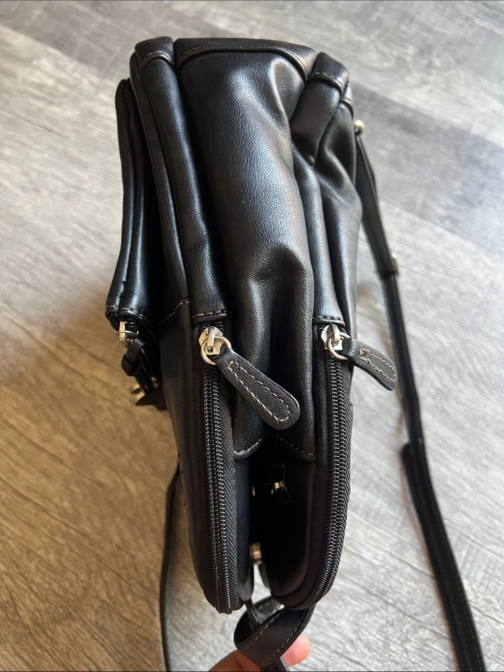 Vintage Aurielle Black Leather 3 Compartments Organizer Shoulder Backpack